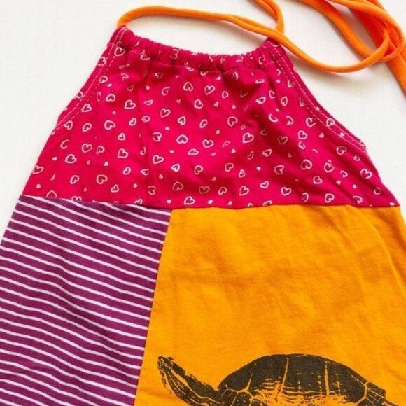 CourtneyCourtney Girls Red Dress 7/8 Sleeveless Halter Colorblock Turtle Hearts - Picture 4 of 10